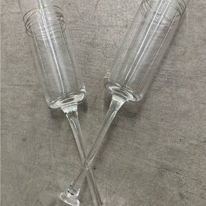 Set of 2 - Tall Contemporary Crystal Champagne Glasses with Silver Design